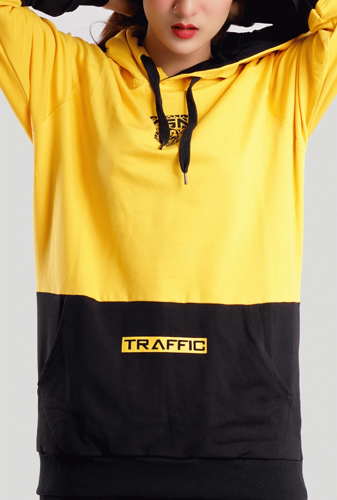 YGN Traffic Yellow and Black Hoodie girl